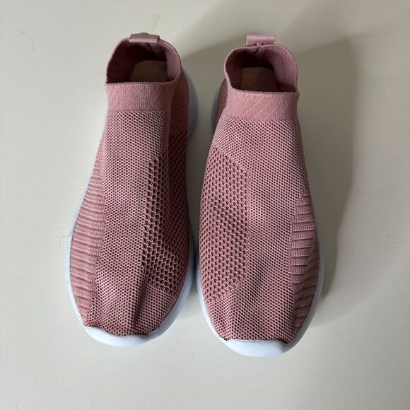 Blush Mauve Pink Canvas Weave Design Square Toe Slip-On Sneakers White Bottoms 7 - Picture 1 of 8